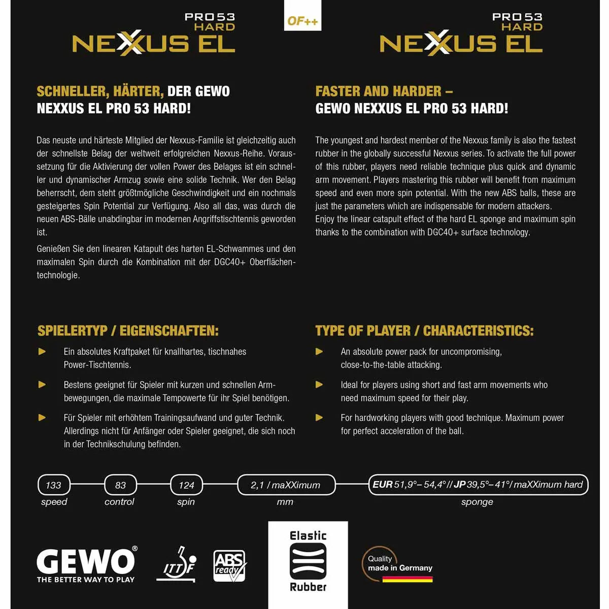 Gewo Nexxus EL Pro 53 Hard Gewo SE - tabletennisstore.eu